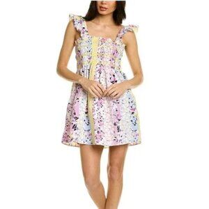 French Connection Blue White Smoched Floral Ruched Mini Dress